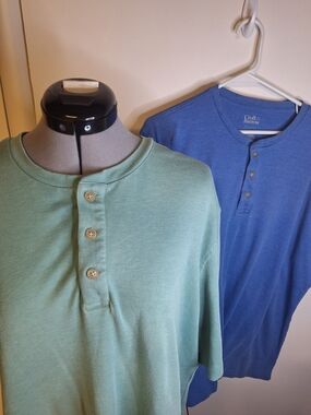 Croft & Barrow Blue and Mint Short Sleeve Henley Shirts SIze XL Tall